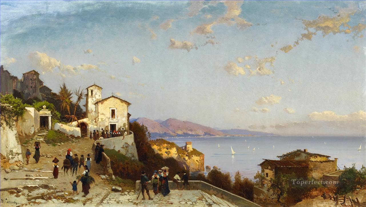 villaggio di montagna sulla costa ligure Hermann David Salomon Corrodi paisaje orientalista Pintura al óleo